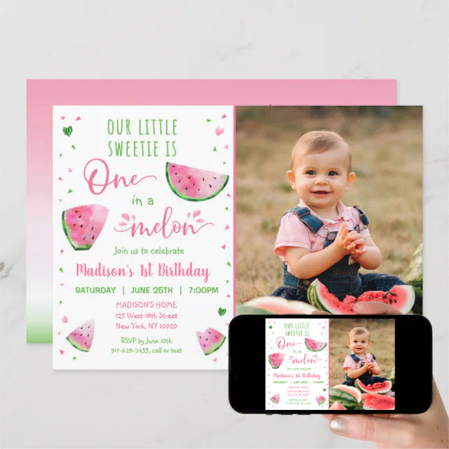 One In A Melon Watermelon First Birthday Invitation | Zazzle