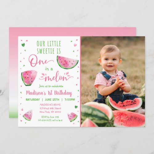 One In A Melon Watermelon First Birthday Invitation