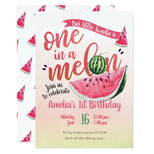 One In A Melon Watermelon First Birthday Invite