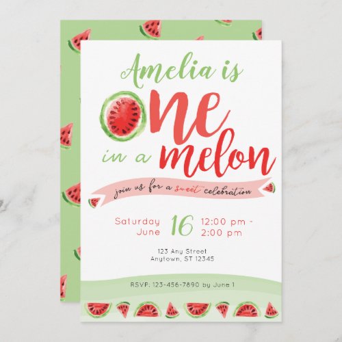 One in a Melon Watermelon First Birthday Invite