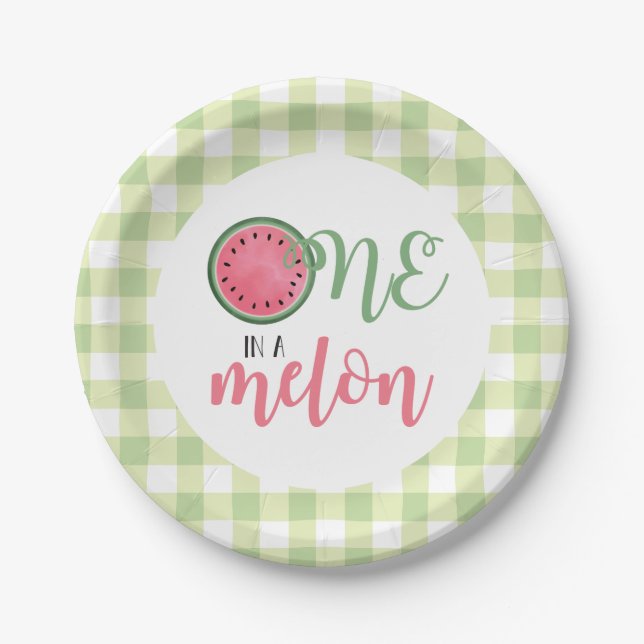 One in a Melon Watermelon First Birthday Paper Pla Plates (Front)