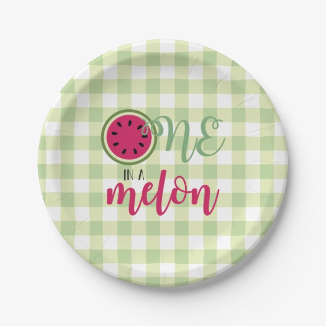 One in a Melon Watermelon First Birthday Paper Pla Plates (Front)