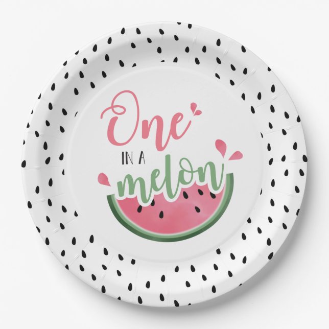 One in a Melon Watermelon First Birthday Paper Plates (Front)