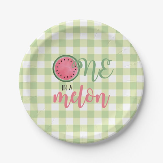 One in a Melon Watermelon First Birthday Paper Plates (Front)