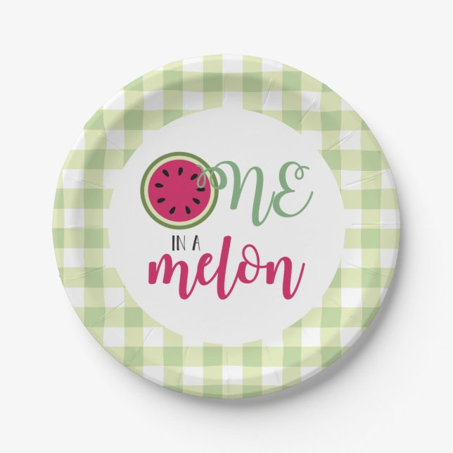 One in a Melon Watermelon First Birthday Paper Plates (Front)