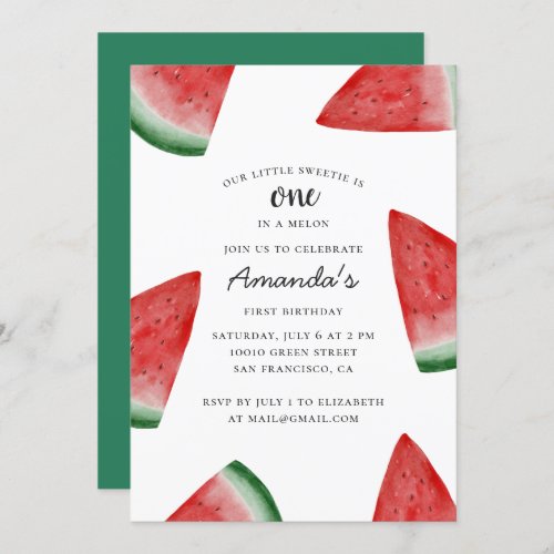 One in a melon Watermelon first birthday party Invitation