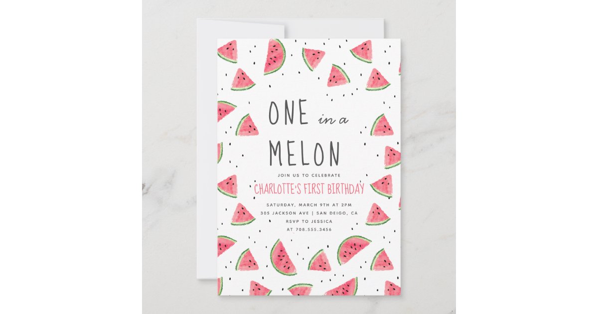 One in a Melon Watermelon First Birthday Party Invitation | Zazzle