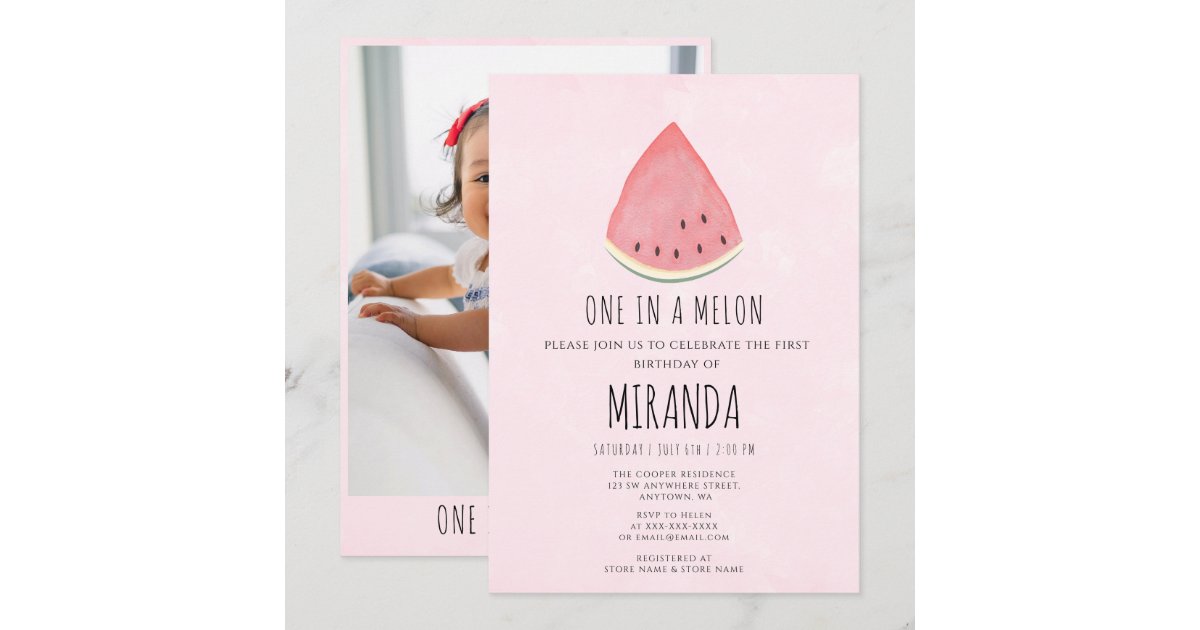 One in a Melon Watermelon First Birthday Party Invitation | Zazzle