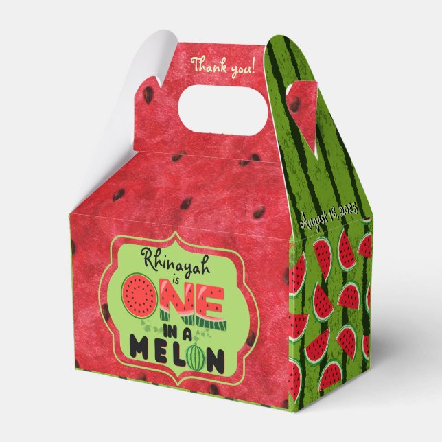 ONE in a Melon Watermelon First Birthday Photo Favor Boxes (Front Side)