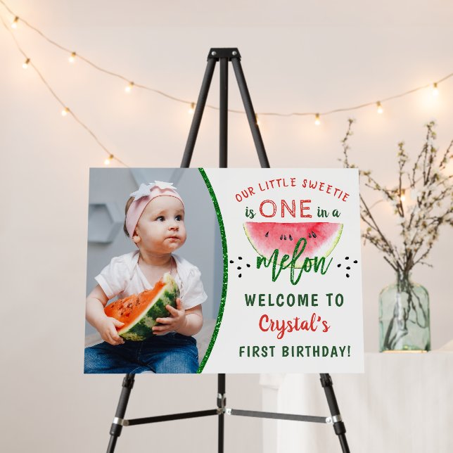One in a Melon Watermelon First Birthday Photo Foam Board (In Situ (Stand))