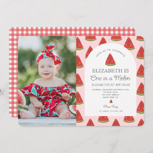 One in a Melon Watermelon First Birthday Photo Invitation