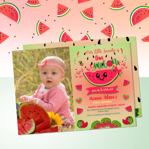 One In A Melon Watermelon First Birthday Photo Invitation