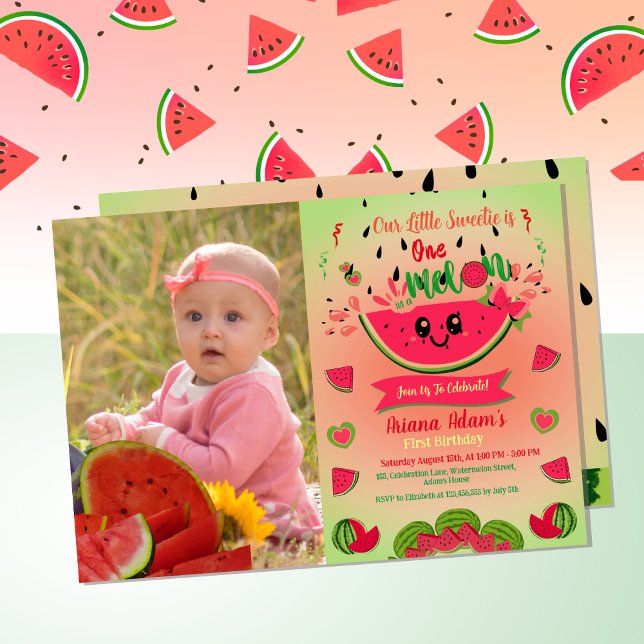 One In A Melon Watermelon First Birthday Photo  Invitation (Creator Uploaded)