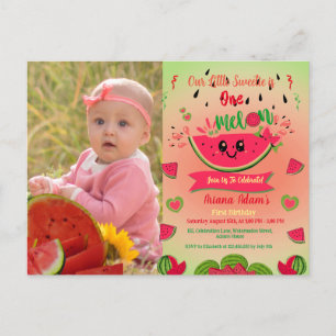 One In A Melon Watermelon First Birthday Photo Invitation Postcard