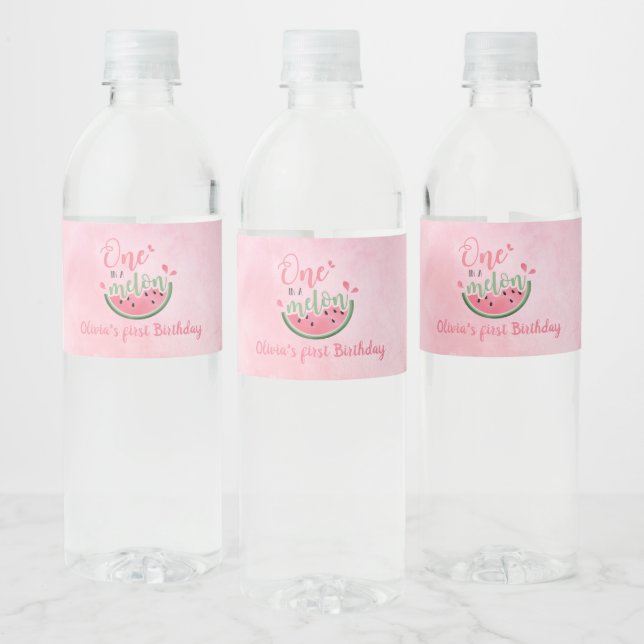 One in a Melon Watermelon First Birthday Water Bottle Label (Bottles)
