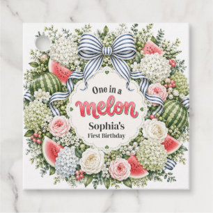 One in a Melon Watermelon Floral First Birthday Favor Tags
