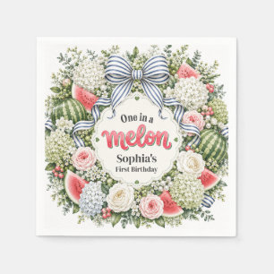 One in a Melon Watermelon Floral Wreath Napkins