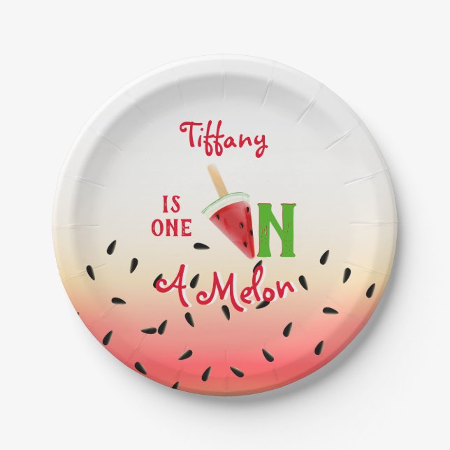 One In A Melon Watermelon Fruit Paper Plates (Front)