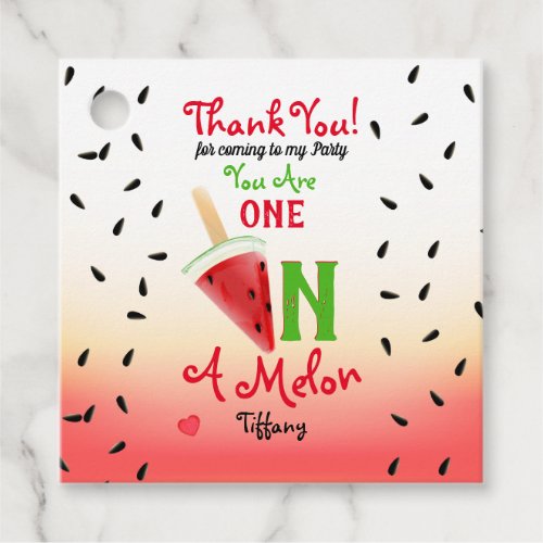 One In A Melon Watermelon Fruit  Thank You Favor Tags