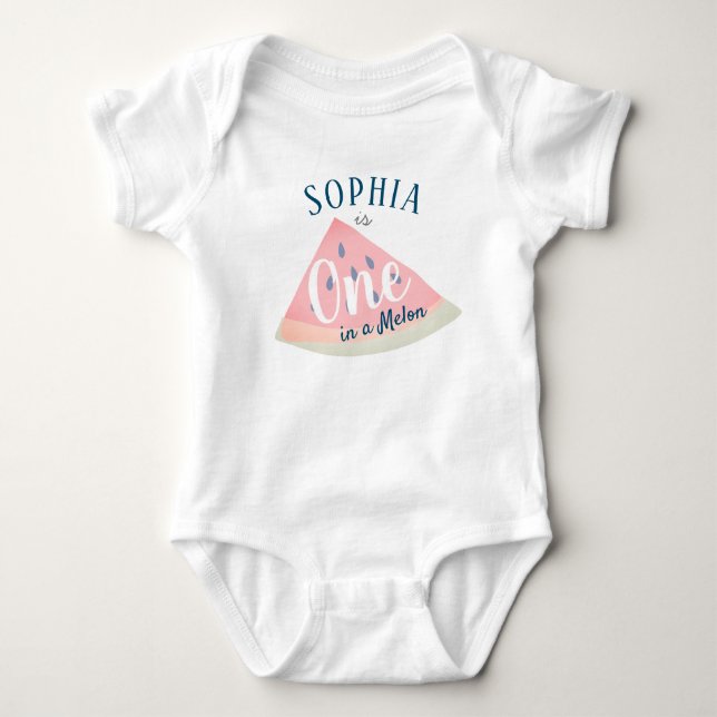 One in a Melon Watermelon Girl 1st Birthday Baby Bodysuit (Front)