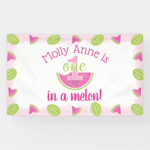 One in a Melon Watermelon Girl 1st Birthday Banner