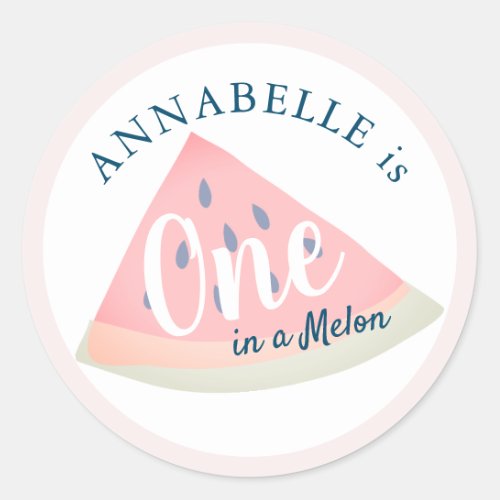One in a Melon Watermelon Girl 1st Birthday Classic Round Sticker