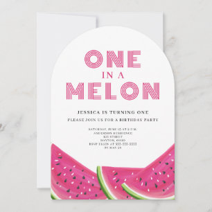 One In A Melon Watermelon Girl 1st Birthday Invitation
