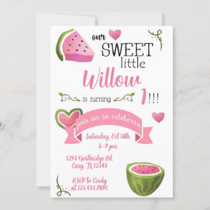 One in a Melon Watermelon girl birthday invite. Invitation