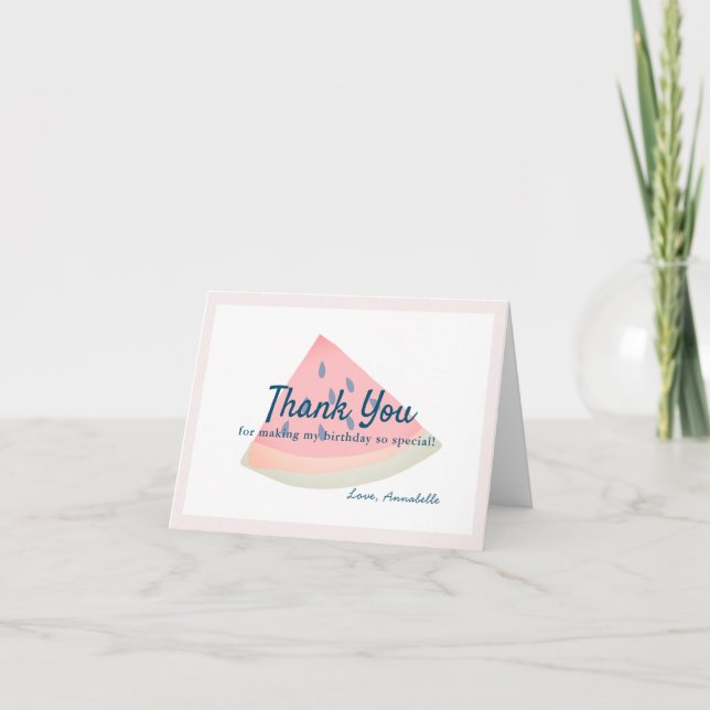 One in a Melon Watermelon Girl Birthday Thank You Card (Front)