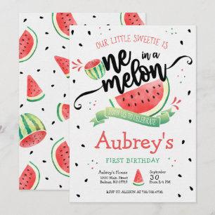 One in a Melon Watermelon Girl First Birthday Invitation