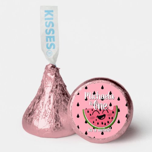 One in a Melon Watermelon Girl First Birthday Pink Hersheys Kisses