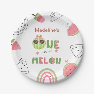 One in a Melon Watermelon Girl Fun 1st Birthday Paper Plates