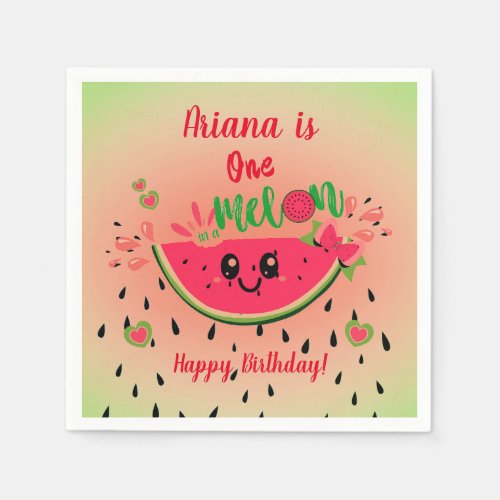 One In a Melon Watermelon Girls First Birthday  Napkins