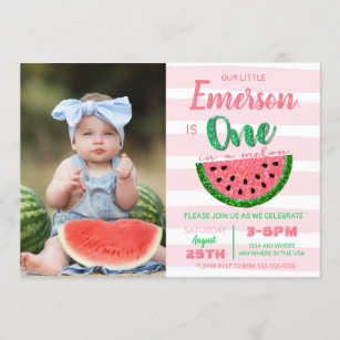 One in a melon, watermelon invitation, picture invitation