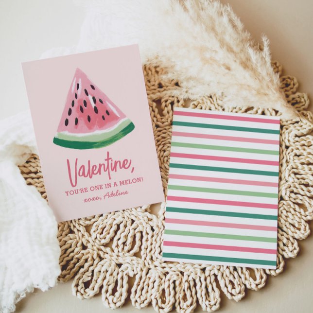 One in a Melon Watermelon Kids Valentines Day Note Card (Creator Uploaded)
