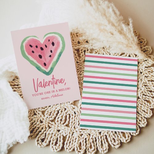 One in a Melon Watermelon Kids Valentines Day Note Card