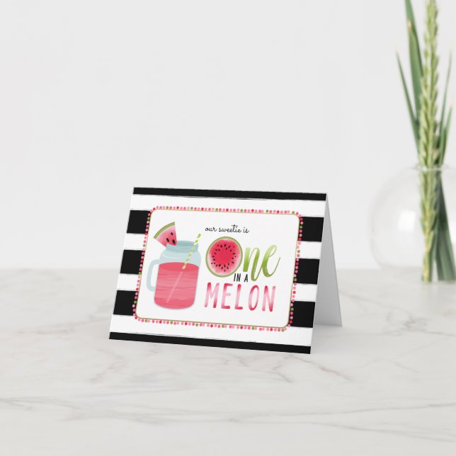 One In A Melon Watermelon Mason Jar First Birthday Invitation (Front)