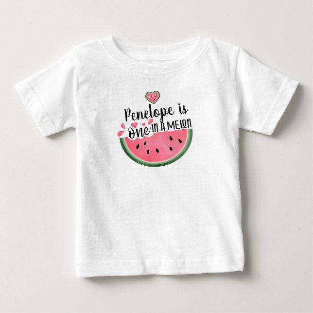 One In A Melon Watermelon Personalized Birthday Baby T-Shirt (Front)