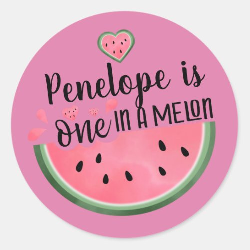 One In A Melon Watermelon Personalized Birthday Cl Classic Round Sticker