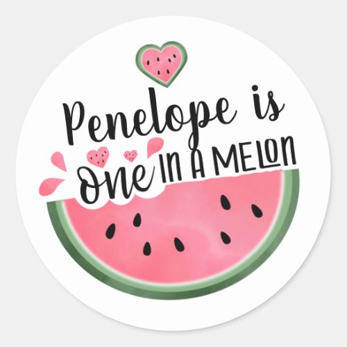 One In A Melon Watermelon Personalized Birthday Classic Round Sticker