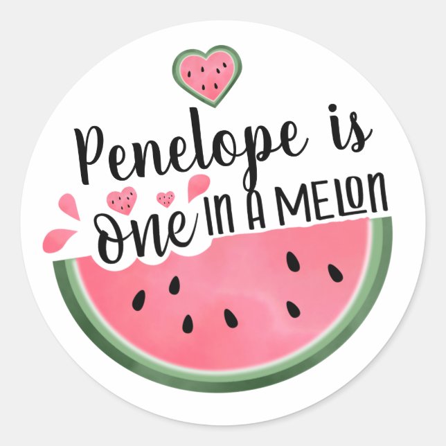 One In A Melon Watermelon Personalized Birthday Classic Round Sticker (Front)