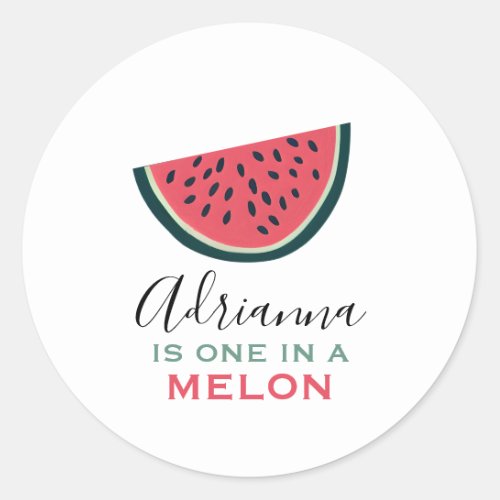 One In A Melon Watermelon Personalized Birthday  Classic Round Sticker