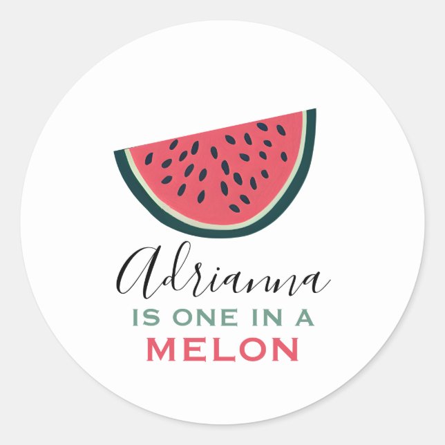 One In A Melon Watermelon Personalized Birthday  Classic Round Sticker (Front)