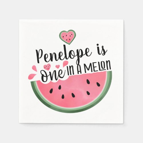 One In A Melon Watermelon Personalized Birthday  Napkins