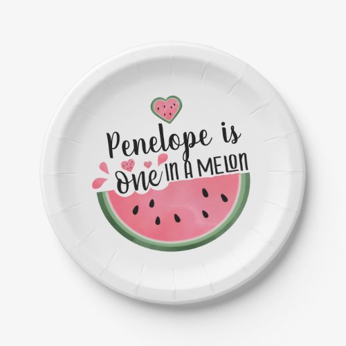 One In A Melon Watermelon Personalized Birthday  Paper Plates