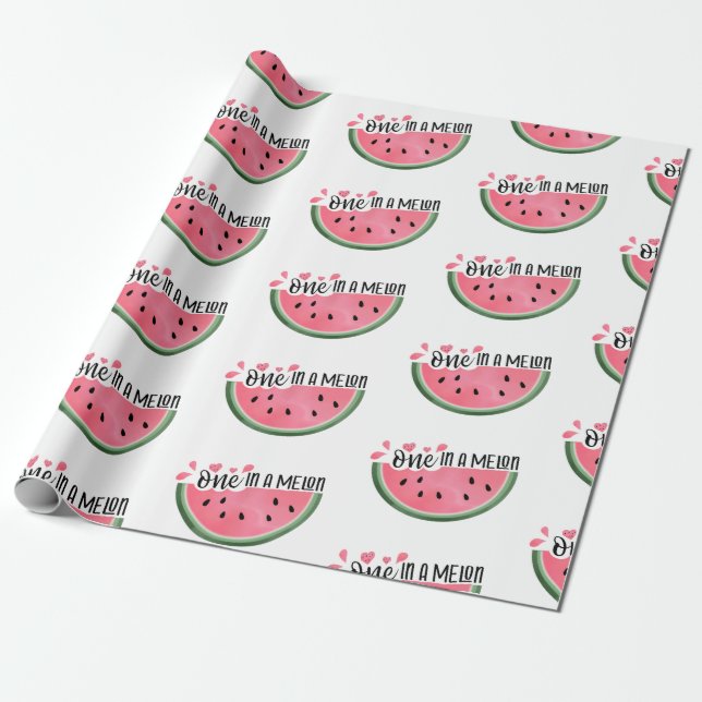 One In A Melon Watermelon Personalized Birthday Wrapping Paper (Unrolled)