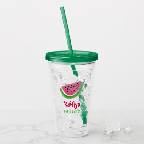 One In a Melon Watermelon Personalized Name Acrylic Tumbler