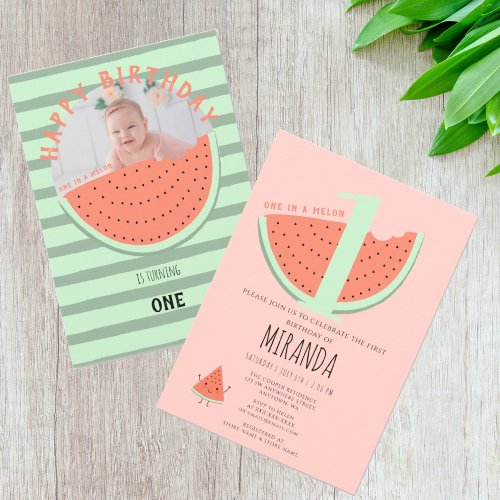 ONE IN A MELON Watermelon Photo Birthday Party Invitation