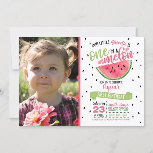 One In a Melon Watermelon Photo Invitation