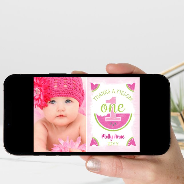 One in a Melon Watermelon Photo Thank You Card (Front Digital)